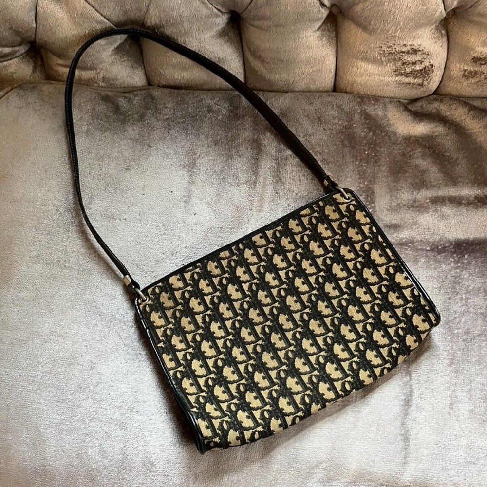 Christian Dior Vintage Trotter Logo Black Leather Shoulder Bag Purse - Picture 4 of 16